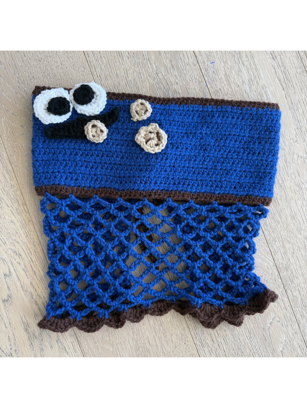 Cookie Monster Hand Crocheted Blue and Brown Tube Top Crop Top Size S